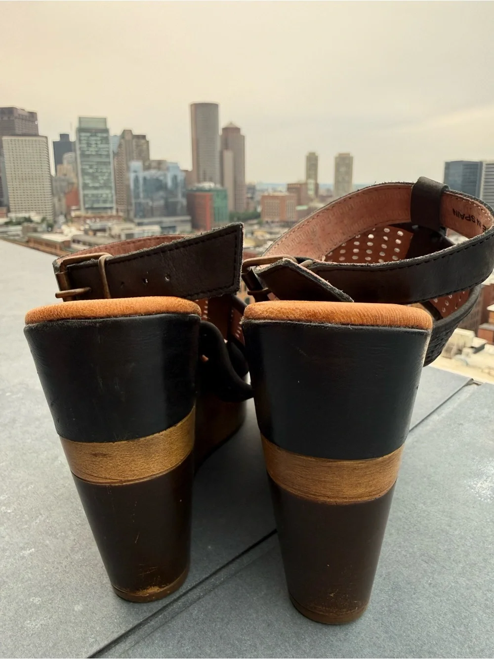 Musse & Cloud Black Leather Platform Wedge Sandals EU 39 US 7.5
